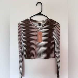 Brown patterned long sleeved cropped shirt